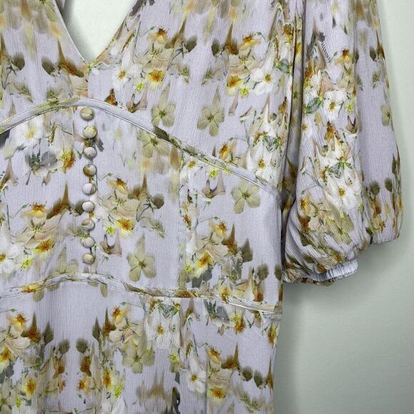 All Saints Floral Midi Dress Wedding Guest Bridesmaid Cream and Gold - Picture 5 of 14